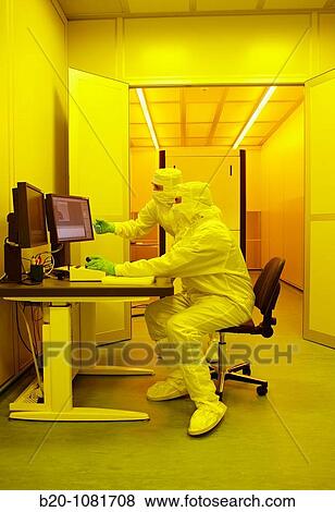 Stock Photo - Cheking with an electron microscope the results of an e-beam lithography (Electron beam lithography), clean room, CIC nanoGUNE, Nanoscience Cooperative Research Center, San Sebastian, Gipuzkoa, Euskadi, Spain. Fotosearch