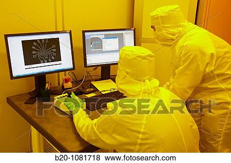 Stock Photo - Cheking with an electron microscope the results of an e-beam lithography (Electron beam lithography), clean room, CIC nanoGUNE, Nanoscience Cooperative Research Center, San Sebastian, Gipuzkoa, Euskadi, Spain. Fotosearch