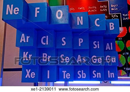 Stock Image - Chemical elements, Museu de la Ci? ncia i de la T? cnica de Catalunya (mNACTEC, Science and Technology Museum), Terrassa, Catalonia, Spain. Fotosearch
