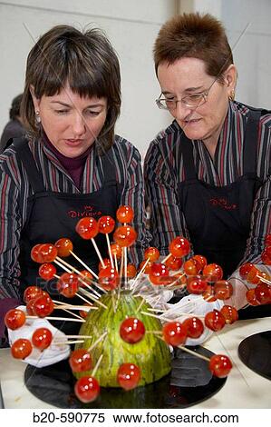 Stock Photography - Cherry tomatoes, preparing canapes, Divinus Catering, San Sebastian, Donostia, Gipuzkoa, Basque Country. Fotosearch