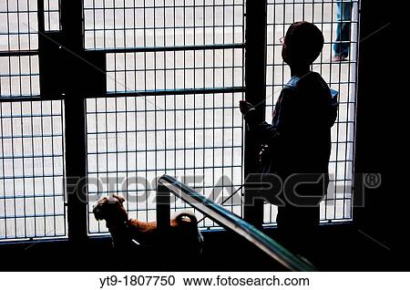 Child and dog looking out the barred door View Large Photo Image Stock Image - Child and dog looking out the barred door. Fotosearch