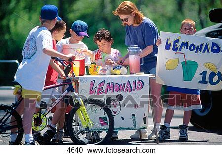 Stock Image - Children selling lemonade. Fotosearch