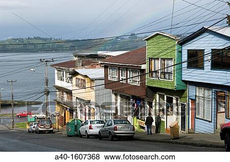 Chile. Chiloe island. Castro city. View Large Photo Image Stock Photo - Chile. Chiloe island. Castro city.. Fotosearch