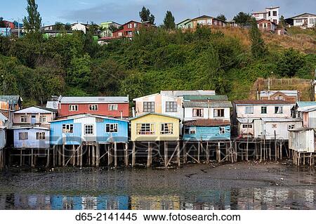 Chile, Chiloe Island, Castro, palafito stilt houses. View Large Photo Image Stock Photography - Chile, Chiloe Island, Castro, palafito stilt houses.. Fotosearch