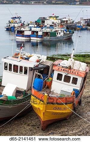 Chile, Chiloe Island, Dalcahue, fishing boats. View Large Photo Image Stock Image - Chile, Chiloe Island, Dalcahue, fishing boats.. Fotosearch