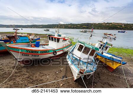 Chile, Chiloe Island, Dalcahue, fishing boats. View Large Photo Image Stock Image - Chile, Chiloe Island, Dalcahue, fishing boats.. Fotosearch