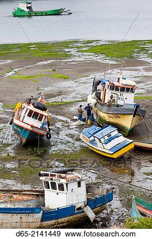 Chile, Chiloe Island, Dalcahue, fishing boats. View Large Photo Image Stock Photo - Chile, Chiloe Island, Dalcahue, fishing boats.. Fotosearch