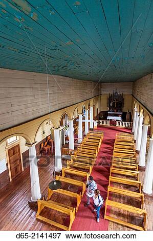 Stock Photo - Chile, Chiloe Island, Vilupulli, Iglesia de Vilupulli church, interior.. Fotosearch