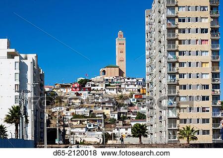 Chile, Coquimbo, elevated city view with Mohammed VI Cultural Center and highrise building. View Large Photo Image Stock Photo - Chile, Coquimbo, elevated city view with Mohammed VI Cultural Center and highrise building.. Fotosearch