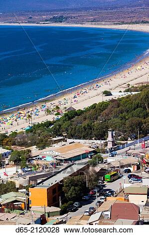 Chile, Guanaqueros, elevated beach view. View Large Photo Image Stock Photo - Chile, Guanaqueros, elevated beach view.. Fotosearch