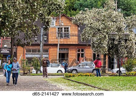Chile, Los Lagos Region, Puerto Varas, town plaza. View Large Photo Image Stock Photo - Chile, Los Lagos Region, Puerto Varas, town plaza.. Fotosearch