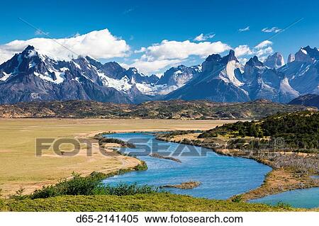 Stock Photography - Chile, Magallanes Region, Torres del Paine National Park, Villa Serrano, elevated landscape, morning.. Fotosearch
