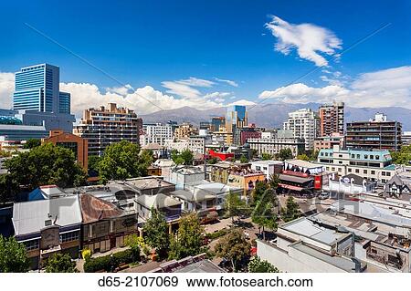 Chile, Santiago, elevated city view of the Providencia area. View Large Photo Image Stock Photo - Chile, Santiago, elevated city view of the Providencia area.. Fotosearch