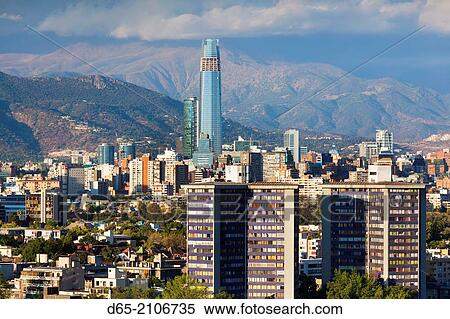 Chile, Santiago, elevated city view towards the Gran Torre Santiago, dusk. View Large Photo Image Stock Photography - Chile, Santiago, elevated city view towards the Gran Torre Santiago, dusk.. Fotosearch