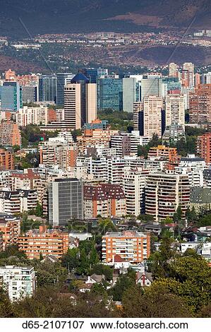 Chile, Santiago, elevated view of Providencia buildings Cerro San Cristobal hill. View Large Photo Image Stock Photo - Chile, Santiago, elevated view of Providencia buildings Cerro San Cristobal hill.. Fotosearch