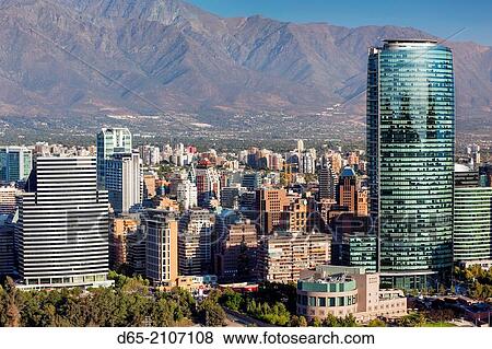 Chile, Santiago, elevated view of Providencia buildings Cerro San Cristobal hill. View Large Photo Image Stock Photo - Chile, Santiago, elevated view of Providencia buildings Cerro San Cristobal hill.. Fotosearch