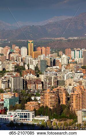 Chile, Santiago, elevated view of Providencia buildings from the Cerro San Cristobal hill. View Large Photo Image Stock Photography - Chile, Santiago, elevated view of Providencia buildings from the Cerro San Cristobal hill.. Fotosearch