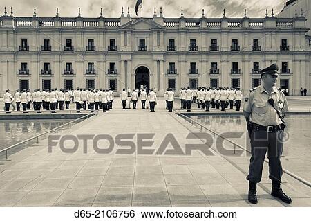 Chile, Santiago, Palacio de la Moneda, Presidential Palace, changing of the guards ceremony. View Large Photo Image Stock Photograph - Chile, Santiago, Palacio de la Moneda, Presidential Palace, changing of the guards ceremony.. Fotosearch