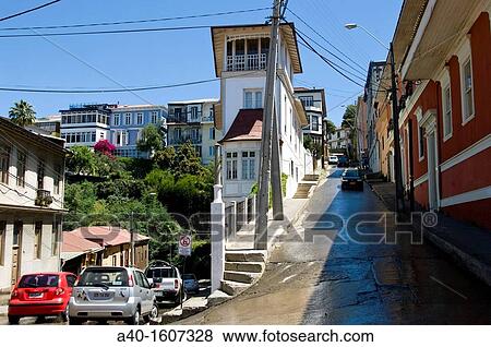 Chile. Valparaiso city. Traditional wooden houses. World heritage Site. View Large Photo Image Stock Photo - Chile. Valparaiso city. Traditional wooden houses. World heritage Site.. Fotosearch