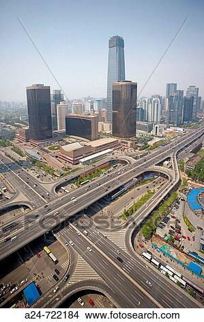 China -April 2008. Beijin City. CBD District. China World Trade Center at Guomao. DongsanhuanAvenue View Large Photo Image Picture - China -April 2008. Beijin City. CBD District. China World Trade Center at Guomao. DongsanhuanAvenue. Fotosearch