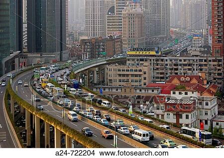 China-April 2008. Shanghai City. Chengdu Beilou Expressway View Large Photo Image Picture - China-April 2008. Shanghai City. Chengdu Beilou Expressway. Fotosearch