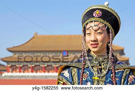 Stock Photography - China, Beijing, Forbidden City, Young lady in Ming costume. Fotosearch