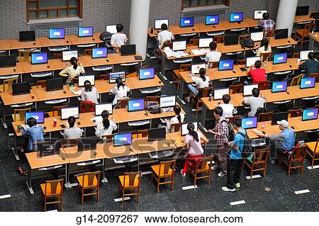 China, Beijing, Haidian District, Peking University, PKU, Beid?, higher education, campus, library, study hall, computer monitors, Internet terminal access, Asian, teen, boy, girl, woman, man, student, overhead view, aerial,. View Large Photo Image Stock Photo - China, Beijing, Haidian District, Peking University, PKU, Beid?, higher education, campus, library, study hall, computer monitors, Internet terminal access, Asian, teen, boy, girl, woman, man, student, overhead view, aerial,.. Fotosearch