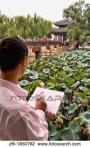 China Beijing man in park drawing on paper art work in Summer Palace in Beijing China. View Large Photo Image Stock Image - China Beijing man in park drawing on paper art work in Summer Palace in Beijing China.. Fotosearch