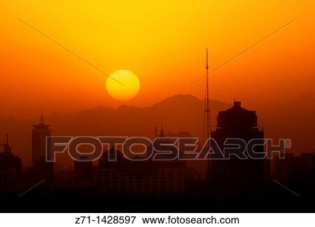 China, Beijing, skyline, sunset. View Large Photo Image Stock Photo - China, Beijing, skyline, sunset.. Fotosearch