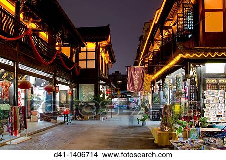 China, Chengdu, Sichuan, city, Wenshu Yuan ancient district dusk View Large Photo Image Picture - China, Chengdu, Sichuan, city, Wenshu Yuan ancient district dusk. Fotosearch