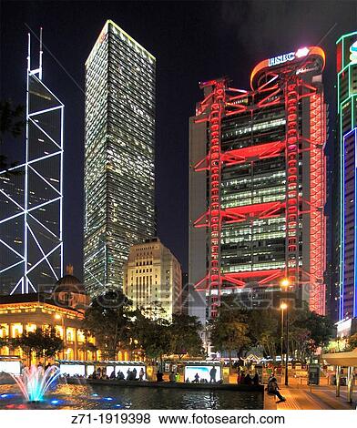 China, Hong Kong, Central district at night, Bank of China, Citibank, Legislative Council, HSBC Bank, View Large Photo Image Stock Photo - China, Hong Kong, Central district at night, Bank of China, Citibank, Legislative Council, HSBC Bank,. Fotosearch