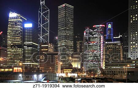China, Hong Kong, Central District, skyline, night, View Large Photo Image Picture - China, Hong Kong, Central District, skyline, night,. Fotosearch