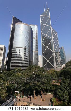 China, Hong Kong, Central district, Hong Kong Park, skyscrapers, Bank of China, View Large Photo Image Stock Image - China, Hong Kong, Central district, Hong Kong Park, skyscrapers, Bank of China,. Fotosearch