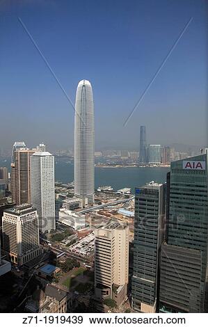 Stock Photo - China, Hong Kong, Central district, skyline, aerial view,. Fotosearch