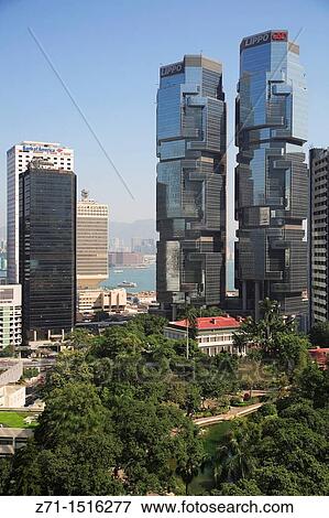 Stock Photo - China, Hong Kong, Central, Hong Kong Park, Lippo Towers.. Fotosearch