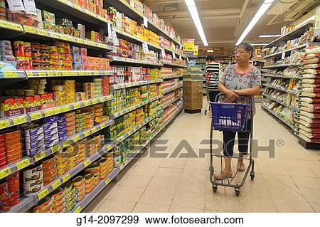 China, Hong Kong, Island, North Point, King's Road, ParknShop Superstore, grocery store, supermarket, food, sale, display, shelves, shopping, canned meat, Asian, woman, cart,. View Large Photo Image Stock Photo - China, Hong Kong, Island, North Point, King's Road, ParknShop Superstore, grocery store, supermarket, food, sale, display, shelves, shopping, canned meat, Asian, woman, cart,.. Fotosearch