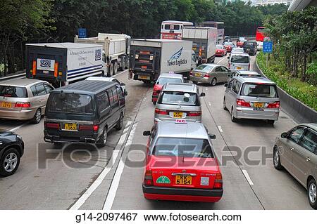 China, Hong Kong, Kowloon, West Kowloon Corridor, highway, traffic, cars, truck, lorry, merging,. View Large Photo Image Stock Photo - China, Hong Kong, Kowloon, West Kowloon Corridor, highway, traffic, cars, truck, lorry, merging,.. Fotosearch
