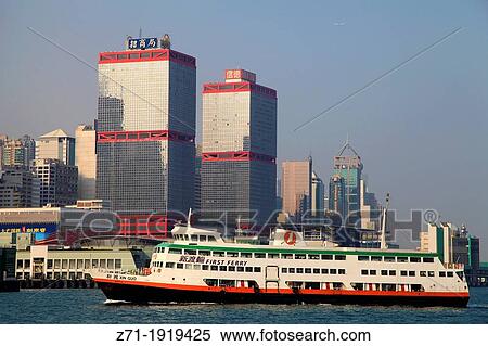 Stock Photography - China, Hong Kong, Sheung Wan district skyline, ferry, harbour,. Fotosearch