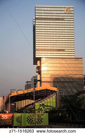 Stock Image - China, Macau, StarWorld Hotel, Grand Prix Stands. Fotosearch