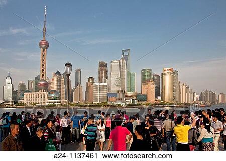 Stock Image - China-May 2010 Shanghai City Pudong Skyline from The Bund.. Fotosearch