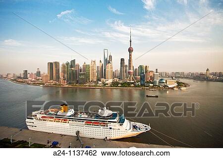 China-May 2010 Shanghai City Pudong District Skyline Huangpu River. View Large Photo Image Stock Image - China-May 2010 Shanghai City Pudong District Skyline Huangpu River.. Fotosearch