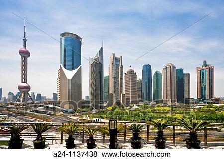 Stock Photo - China-May 2010 Shanghai City Pudong District Skyline.. Fotosearch