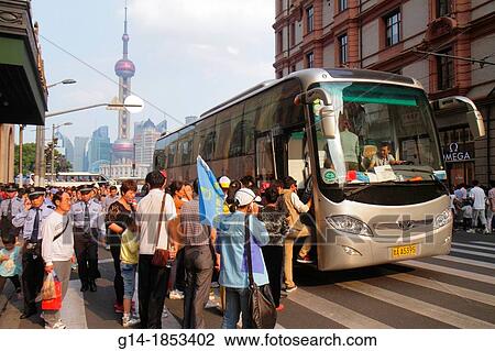 China, Shanghai, Huangpu District, East Nanjing Road, National Day Golden Week, motor coach, bus, boarding, Asian, man, woman, family, passengers, Oriental Pearl Tower, View Large Photo Image Stock Image - China, Shanghai, Huangpu District, East Nanjing Road, National Day Golden Week, motor coach, bus, boarding, Asian, man, woman, family, passengers, Oriental Pearl Tower,. Fotosearch