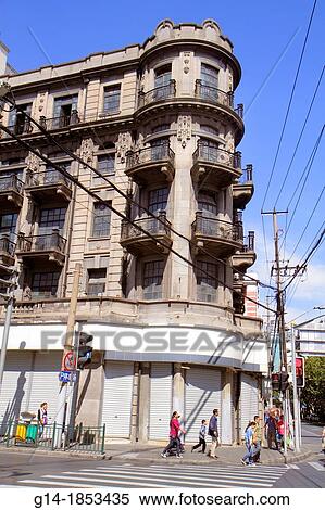 China, Shanghai, Huangpu District, Sichuan Road, street scene, historic building, European influence, balconies, View Large Photo Image Stock Photography - China, Shanghai, Huangpu District, Sichuan Road, street scene, historic building, European influence, balconies,. Fotosearch