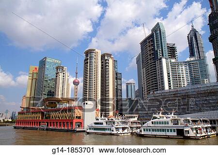 China, Shanghai, Huangpu River, Pudong Xin Qu Lujiazui Financial District, Jinling East Road Dongchang Road Ferry, view from, city skyline, skyscrapers, Jin Mao Tower, Oriental Pearl Tower, Citigroup Tower, Aurora Plaza, waterfront, boats, View Large Photo Image Stock Image - China, Shanghai, Huangpu River, Pudong Xin Qu Lujiazui Financial District, Jinling East Road Dongchang Road Ferry, view from, city skyline, skyscrapers, Jin Mao Tower, Oriental Pearl Tower, Citigroup Tower, Aurora Plaza, waterfront, boats,. Fotosearch
