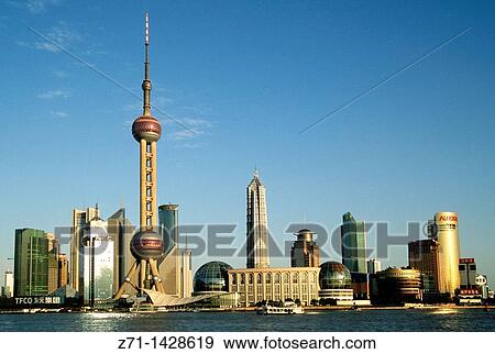 China, Shanghai, Pudong, skyline, skyscrapers, business district, View Large Photo Image Stock Photo - China, Shanghai, Pudong, skyline, skyscrapers, business district,. Fotosearch