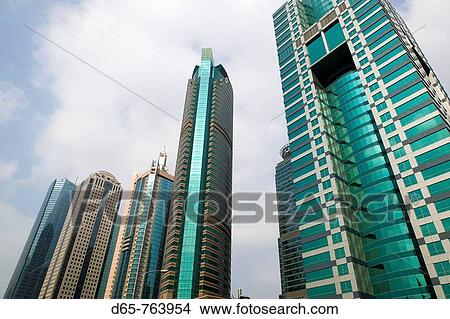 Picture - China. Shanghai. Shanghai City: Pudong District. Highrises along Lujiazui Ring Road. Fotosearch