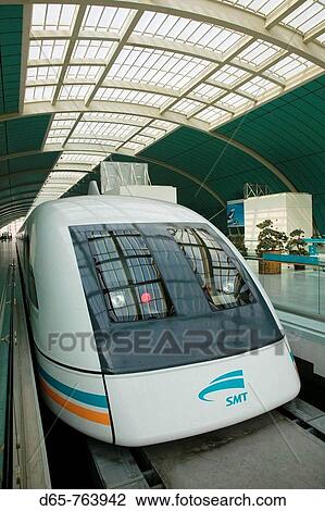 China. Shanghai. Shanghai City: Pudong District. Shanghai Maglev (Magnetic Levitation) train at Pudong City Station View Large Photo Image Stock Image - China. Shanghai. Shanghai City: Pudong District. Shanghai Maglev (Magnetic Levitation) train at Pudong City Station. Fotosearch