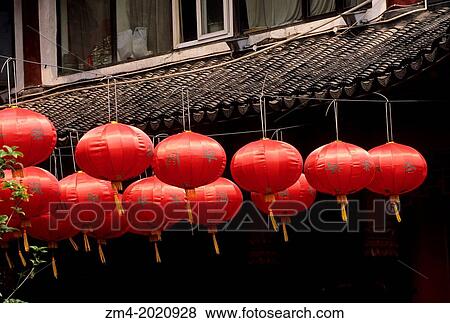 CHINA, SHANGHAI, STREET SCENE, RED CHINESE LANTERNS. View Large Photo Image Stock Photo - CHINA, SHANGHAI, STREET SCENE, RED CHINESE LANTERNS.. Fotosearch