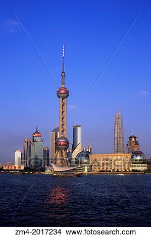 CHINA, SHANGHAI, VIEW OF HUANGPU RIVER AND ORIENTAL PEARL TELEVISION TOWER. View Large Photo Image Picture - CHINA, SHANGHAI, VIEW OF HUANGPU RIVER AND ORIENTAL PEARL TELEVISION TOWER.. Fotosearch